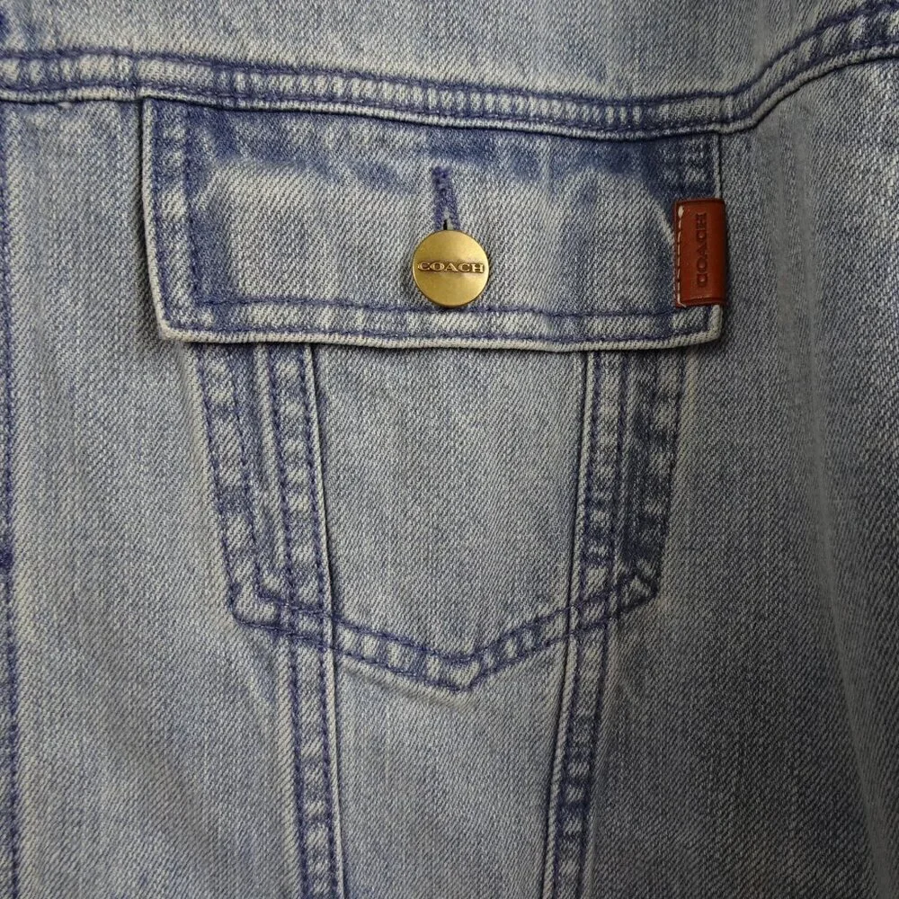 Coach Jean Jacket Men's Size XL Blue Novelty Denim Jacket Cotton Big Logo